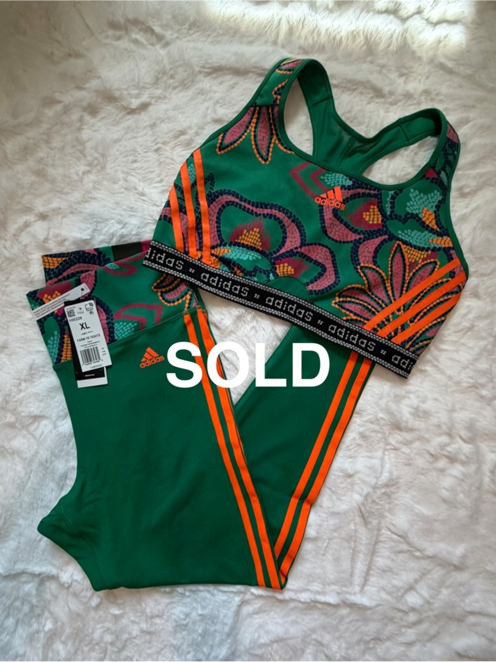 NWT Adidas x Farm Rio Medium-Support Bra & Matching 7/8 Tights, XL